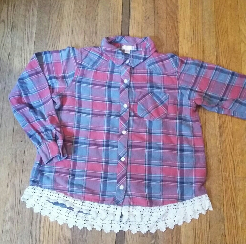 Cute girls button down plaid top